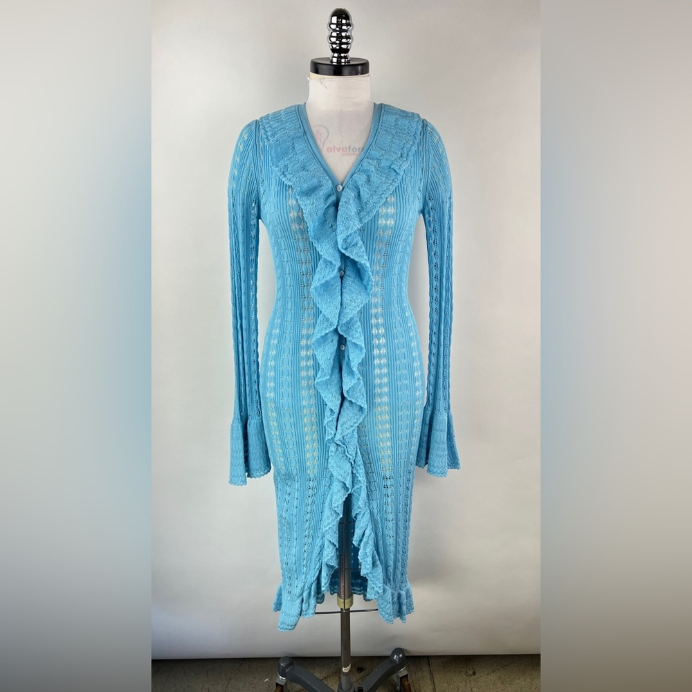 3136. Ruffled Knit Midi Button Front Cardigan - image 1